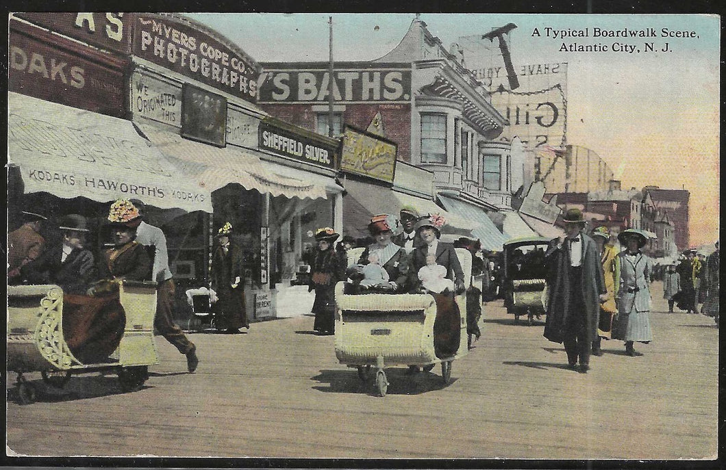 A Typical Boardwalk Scene, Atlantic City, New Jersey, early postcard, used in 1912