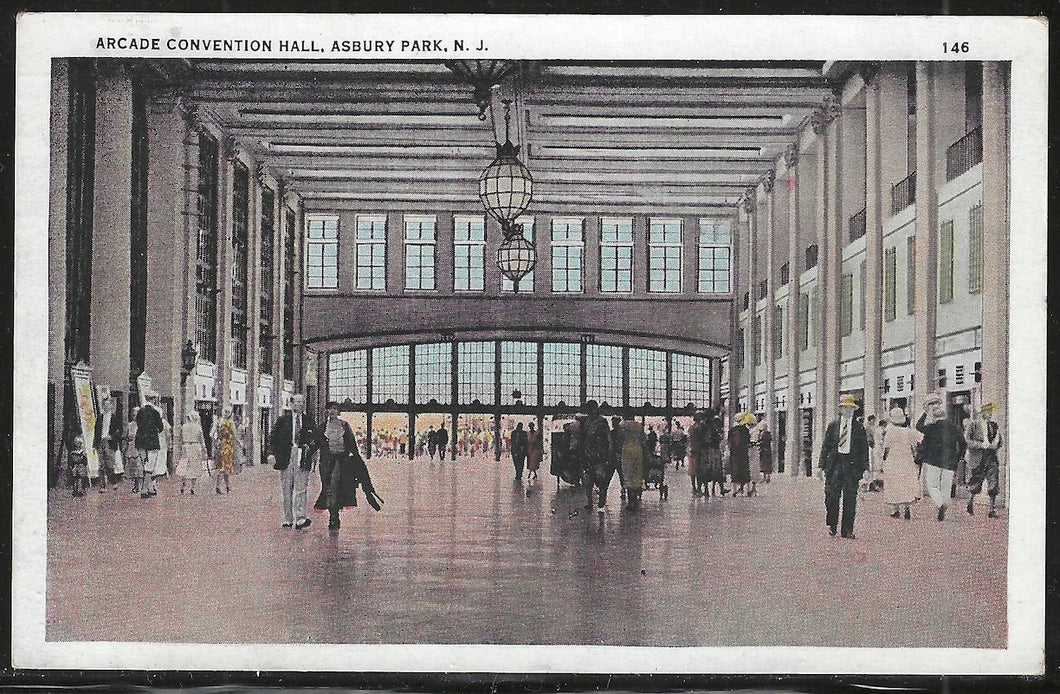 Arcade, Convention Hall, Asbury Park, New Jersey, early postcard, used in 1933