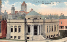 Load image into Gallery viewer, Carnegie Public Library, Court House in Background, San Bernardino, California, early postcard, unused
