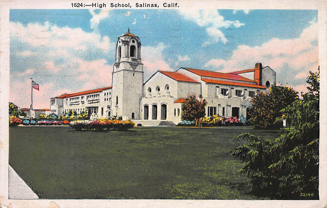 High School, Salinas, California, early postcard, used in 1930