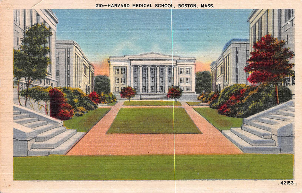 Harvard Medical School, Boston, Massachusetts, early linen postcard, used in 1939