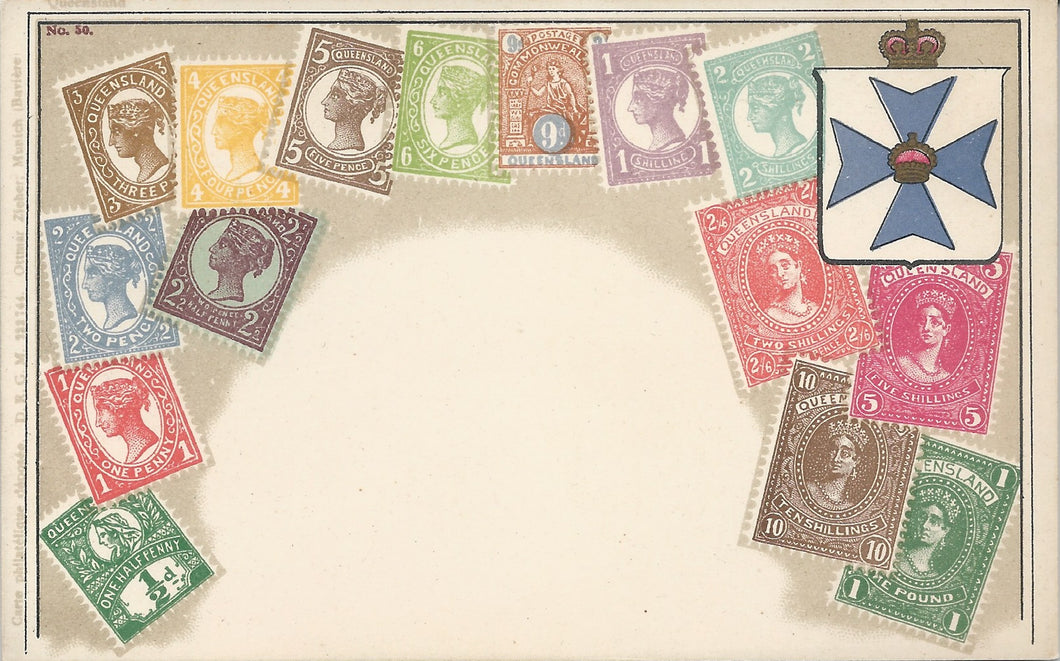 Queensland, Classic Stamp Images on Early Embossed Postcard, Unused