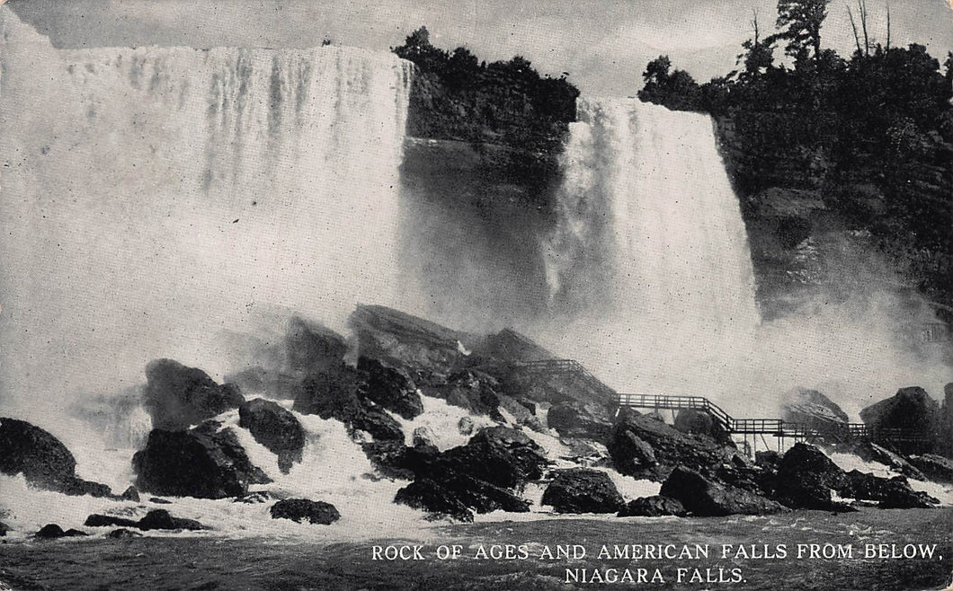 Rock of Ages and American Falls from Below Niagara Falls, New York., early postcard, used in 1913
