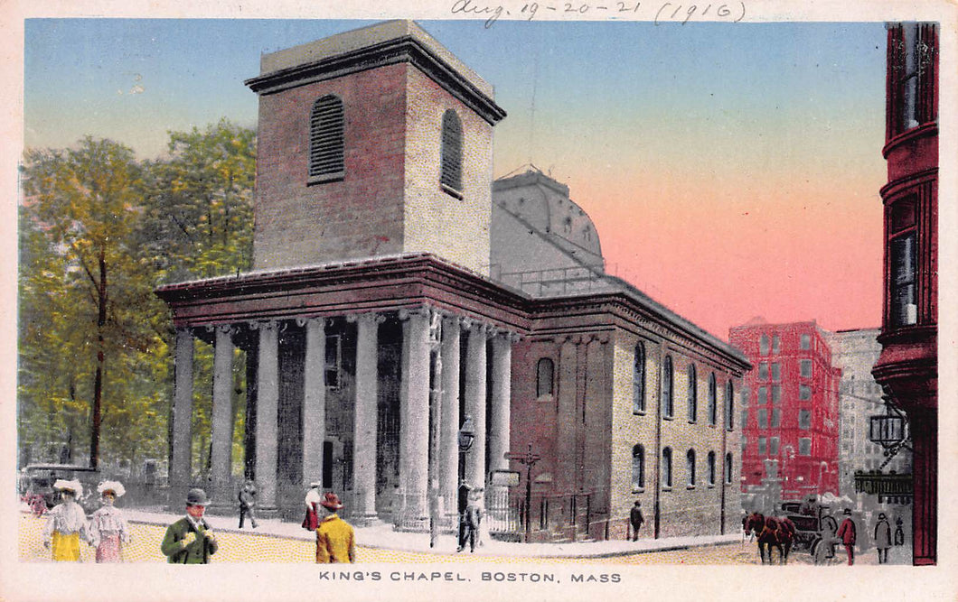 King's Chapel, Boston, Massachusetts, 1916 postcard, unused