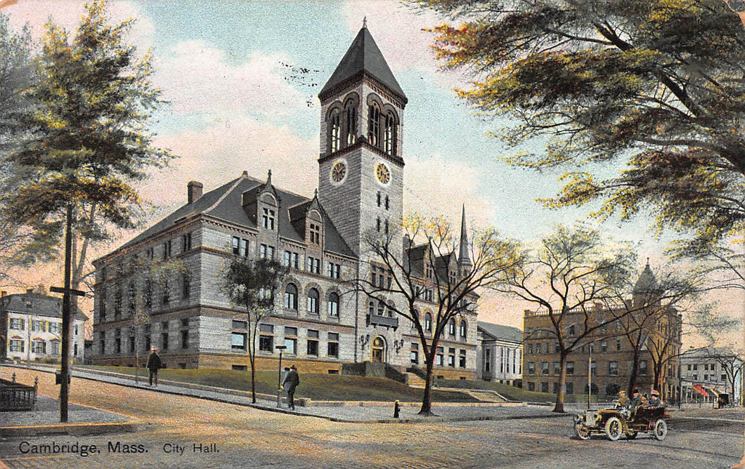 City Hall, Cambridge, Massachusetts, early postcard, used in 1908
