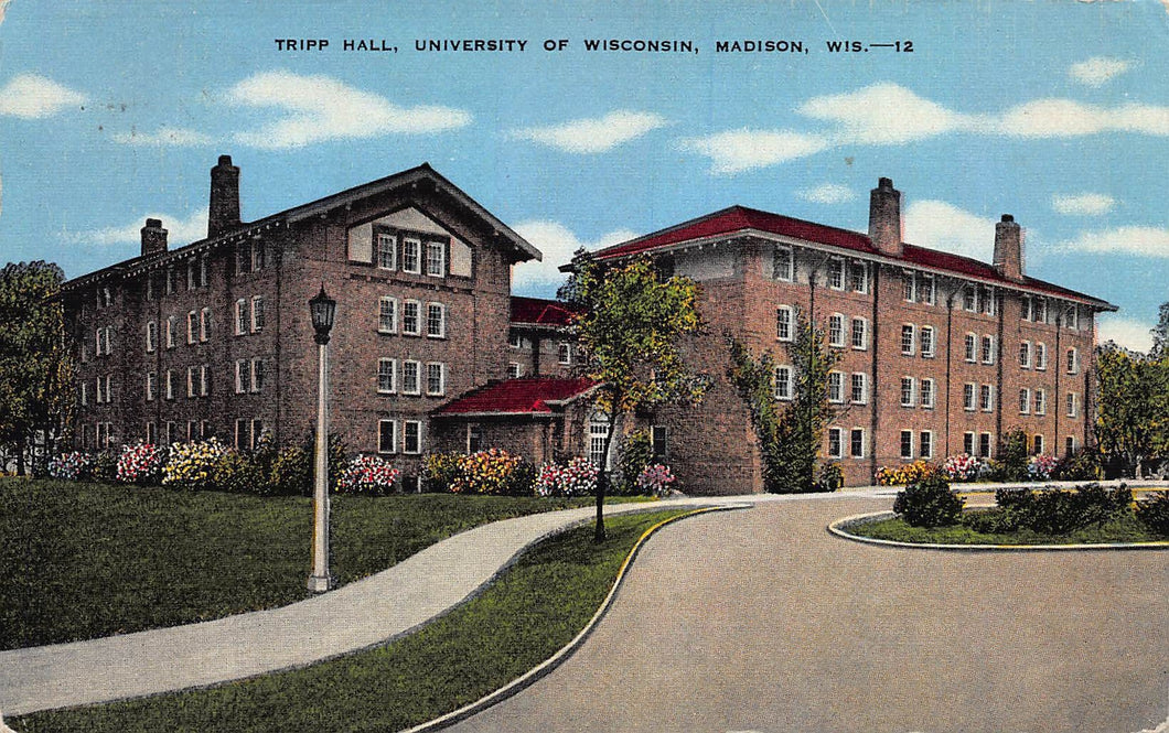 Tripp Hall, University of Wisconsin, Madison, Wisconsin, Linen Postcard, Used in 1944