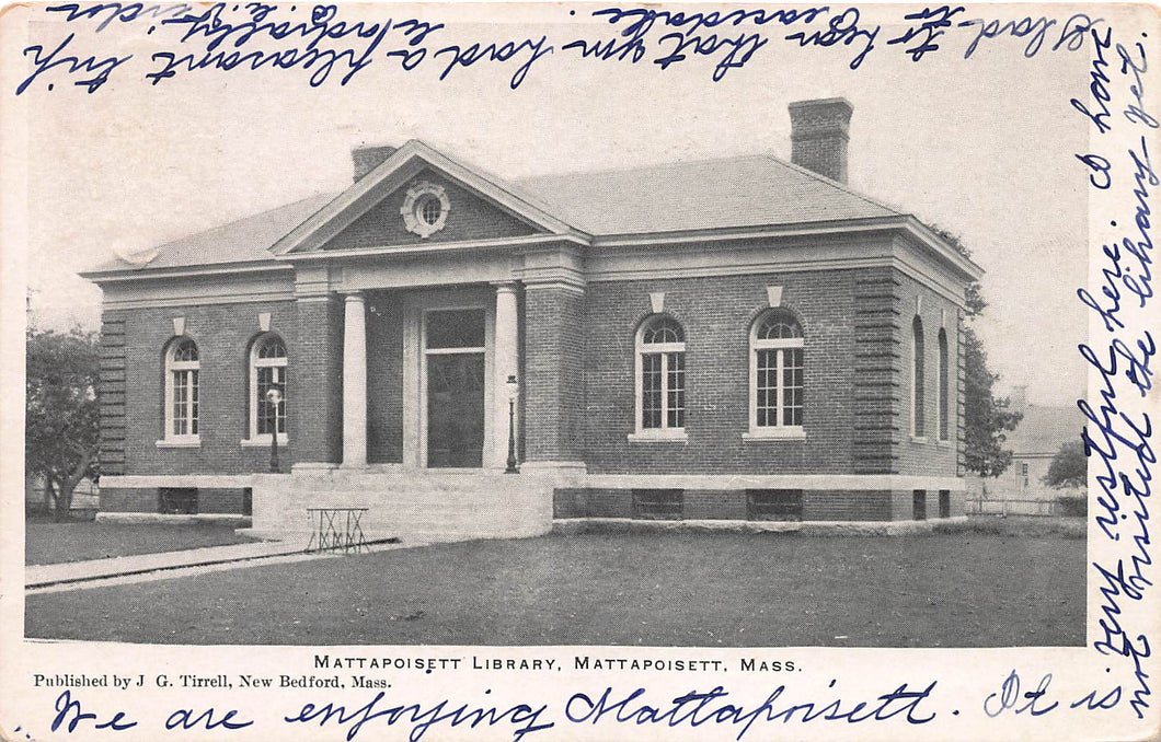 Mattapoisett Library, Mattapoisett, Massachusetts, very early postcard, used in 1912