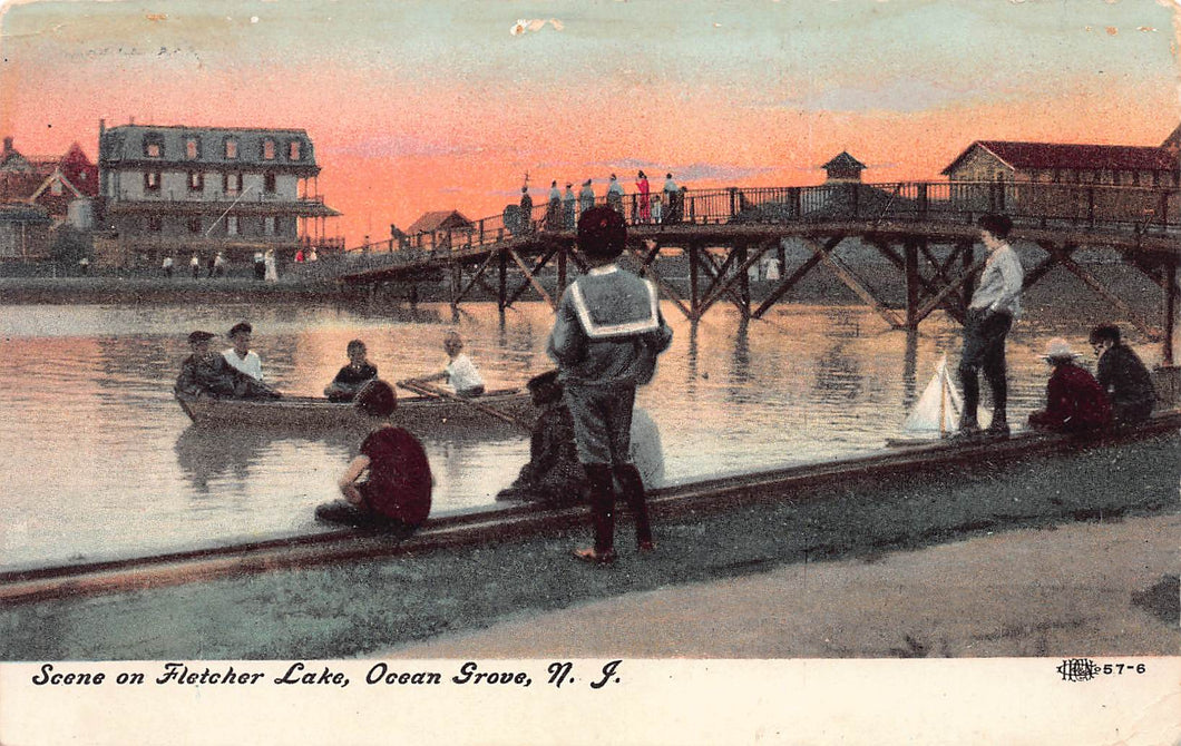 Scene on Fletcher Lake, Ocean Grove, New Jersey, Early postcard, Used in 1908