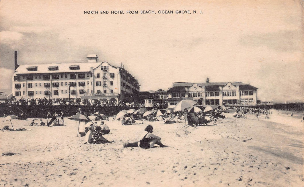 North End Hotel from Beach, Ocean Grove, New Jersey, early postcard, unused