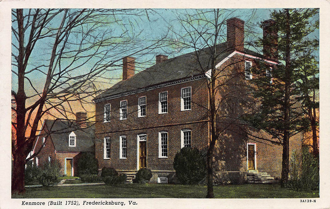 Kenmore (Built 1752), Fredericksburg, Virginia, early linen postcard, used in 1943