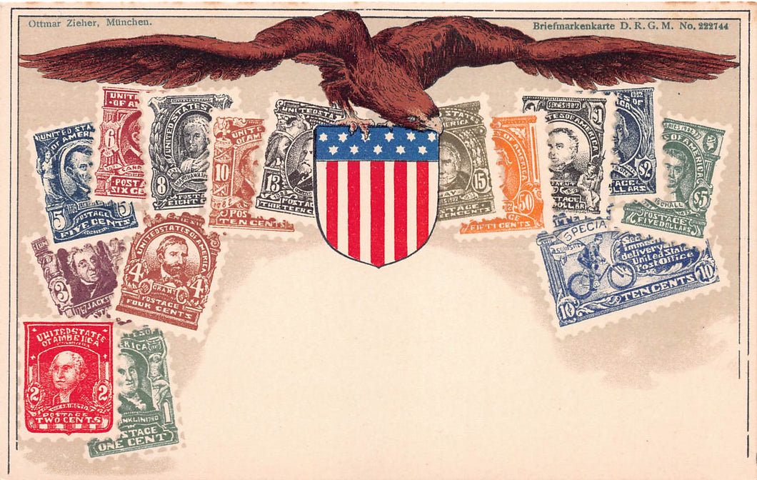 United States, Classic Stamp Images on Early Postcard, Unused