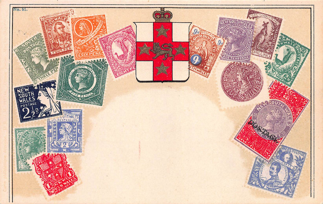 New South Wales, Classic Stamp Images on Early Postcard, Used in 1936