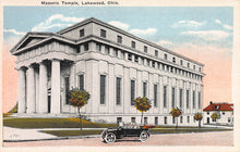 Load image into Gallery viewer, Masonic Temple, Lakewood, Ohio, early postcard, unused
