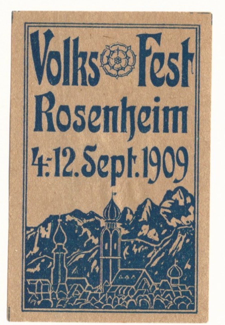 Volks Fest, Sept. 4-12, 1909, Rosenheim, Germany,  1909 Poster Stamp