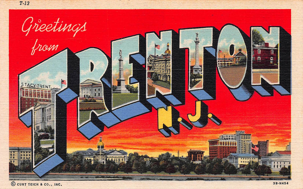 Greetings from Trenton, New Jersey, early linen postcard, unused