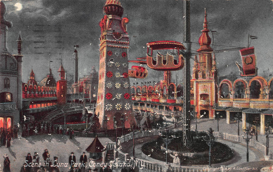 Scene in Luna Park, Coney Island, Brooklyn, New York, early postcard, used in 1908