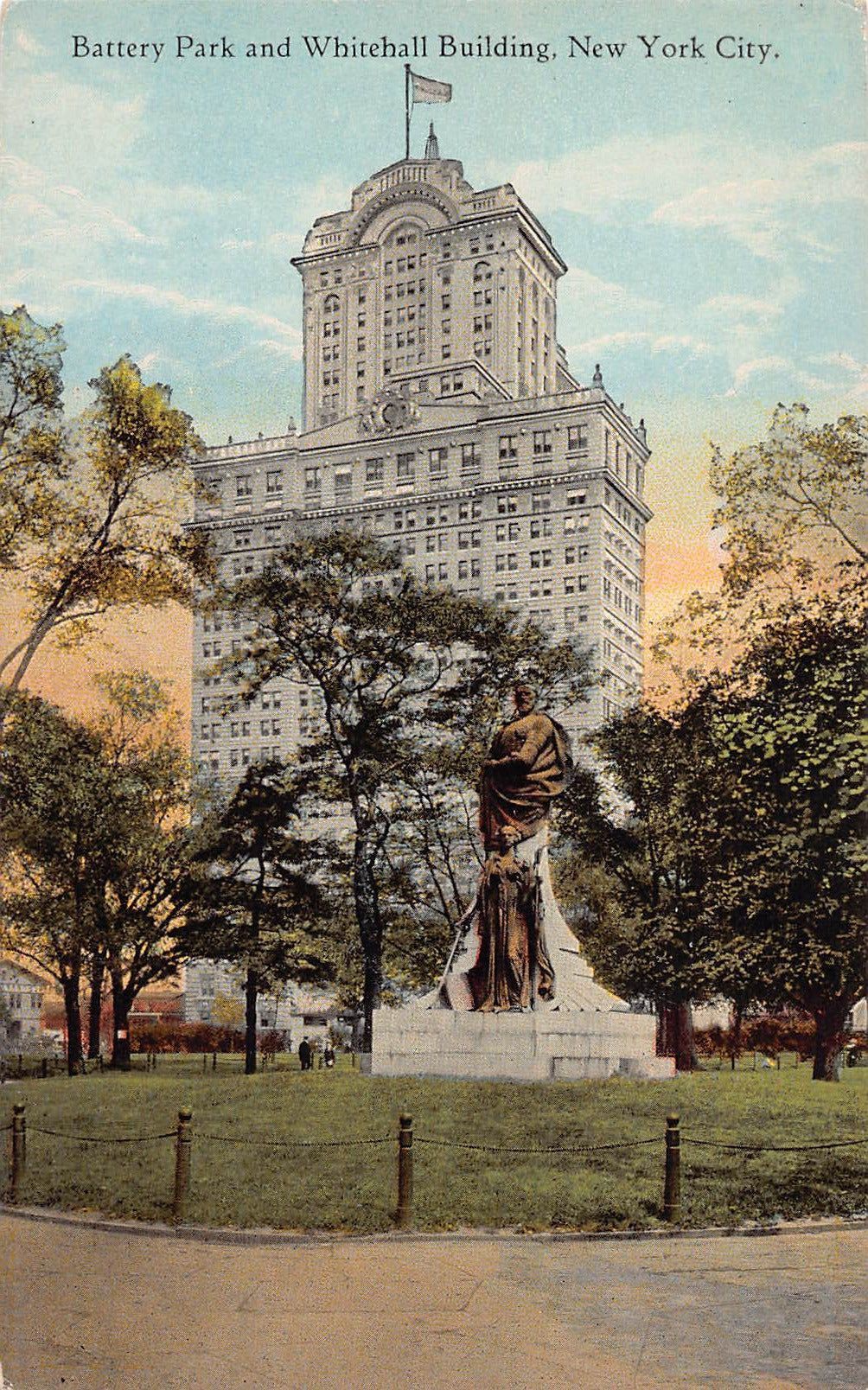 Battery Park and Whitehall Building, Manhattan, New York City, N.Y., early postcard, unused