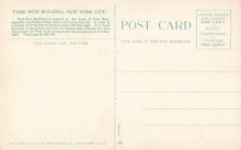 Load image into Gallery viewer, Park Row Building, Manhattan, New York City, N.Y., early postcard, unused
