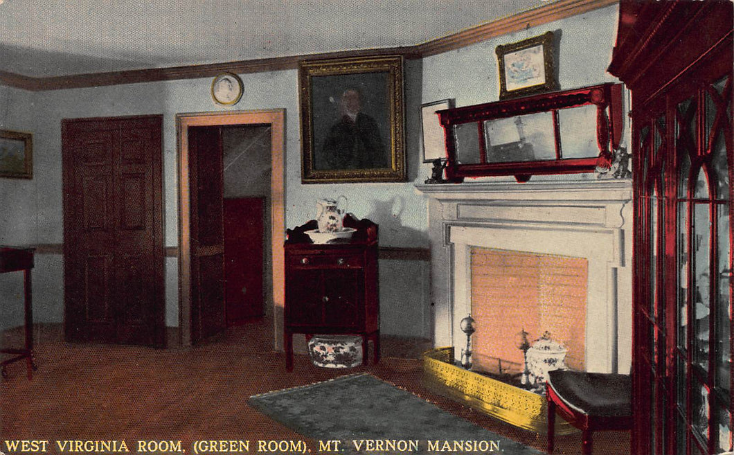 West Virginia Room (Green Room), Mt. Vernon Mansion, Virginia, early postcard, unused