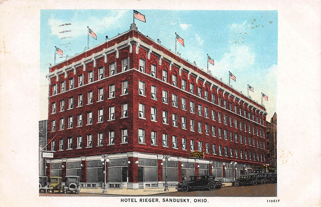 Hotel Rieger, Sandusky, Ohio, early postcard, used in 1930