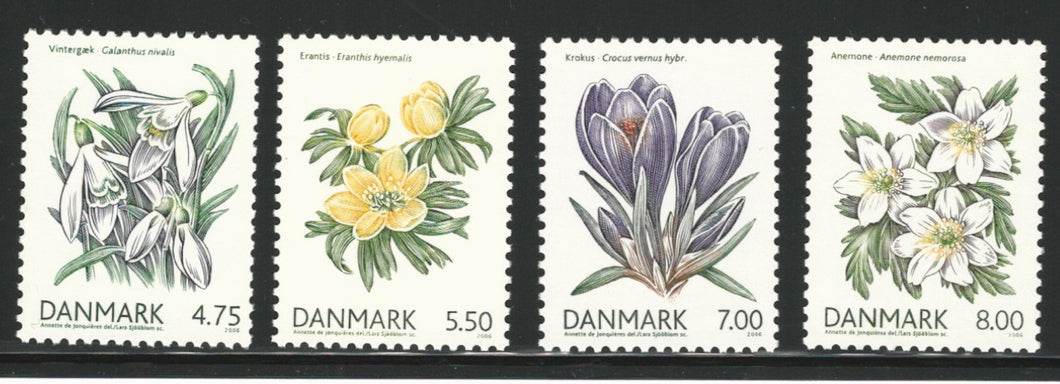 Denmark, 2006, Scott #1345-1348, Flowers Set, Mint, N.H., V.F.