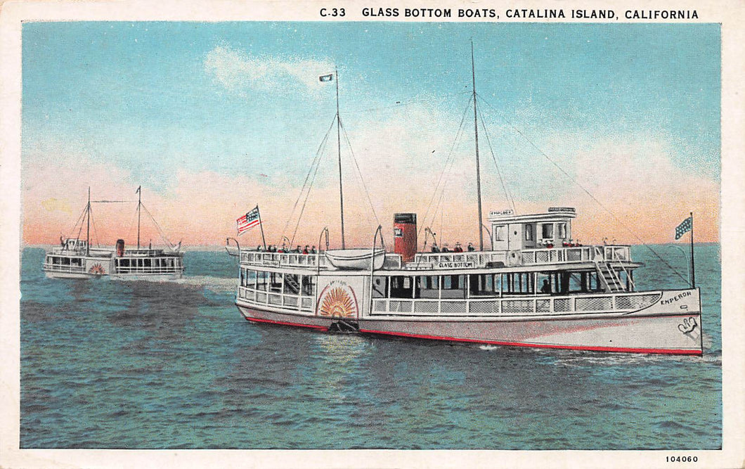 Glass Bottom Boats, Catalina Island, California, early postcard, unused