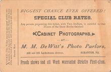 Load image into Gallery viewer, De Witt&#39;s For Photographs, Scranton, Pennsylvania, 19th Century Trade Card
