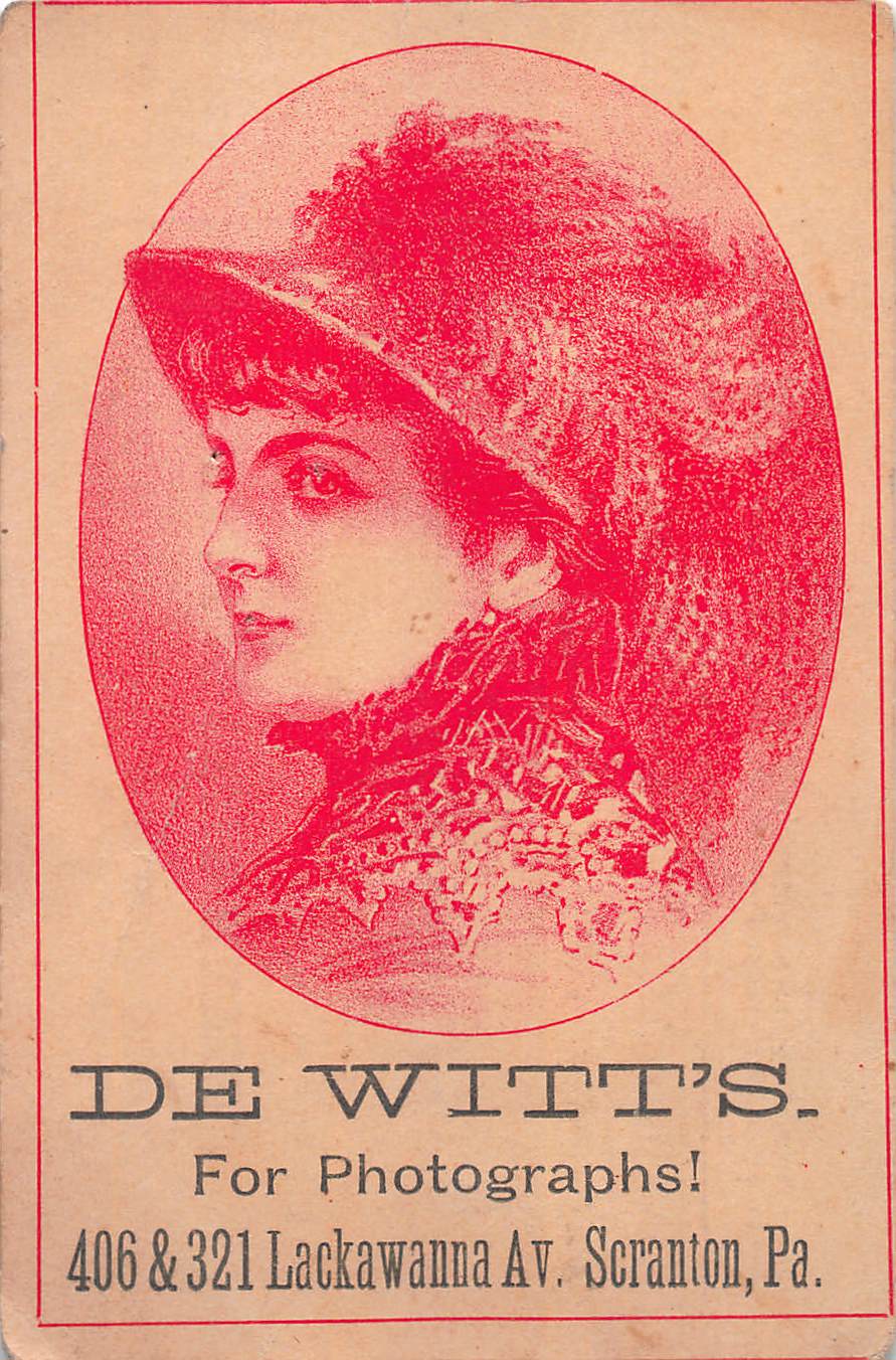 De Witt's For Photographs, Scranton, Pennsylvania, 19th Century Trade Card