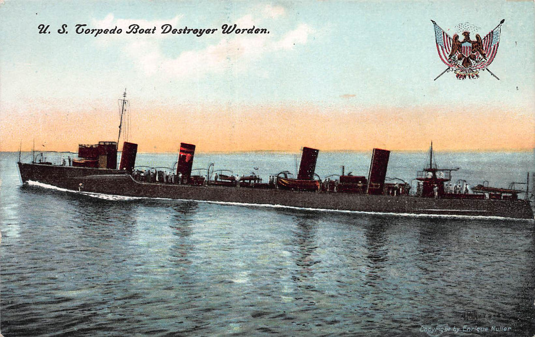 U.S. Torpedo Boat Destroyer Worden, early postcard, unused
