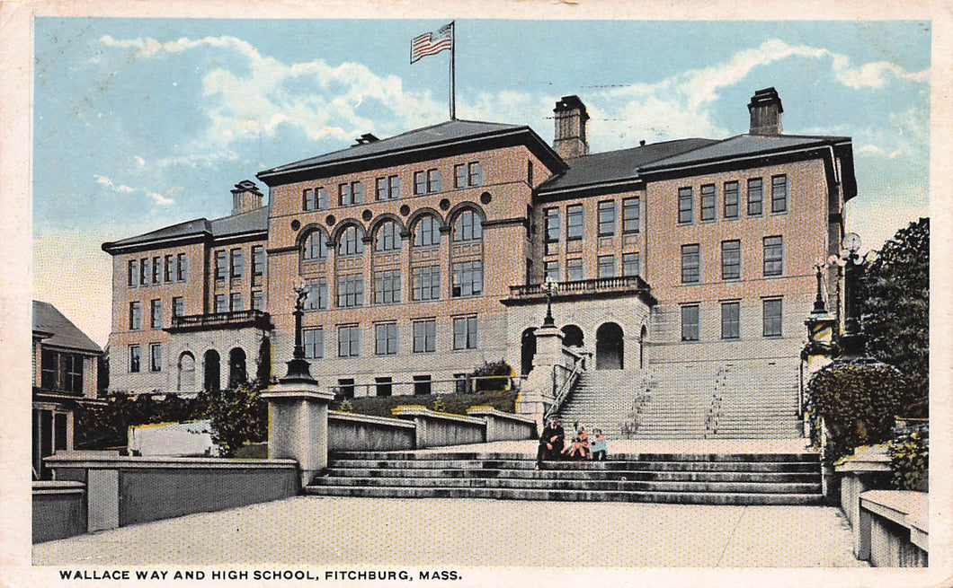 Wallace Way and High School, Fitchburg, Massachusetts, early postcard, used in 1918