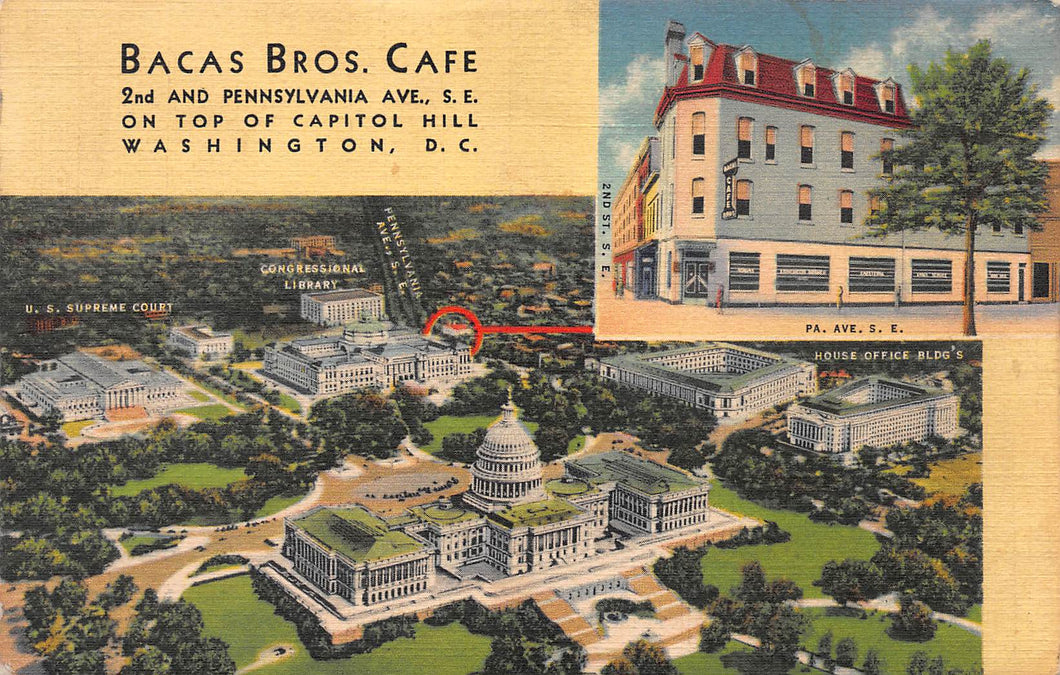 Bacas Bros. Cafe, Washington, D.C., early postcard, unused