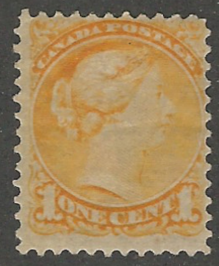 Canada, 1870, Scott #35, 1c yellow, Mint, Hinged, Fine
