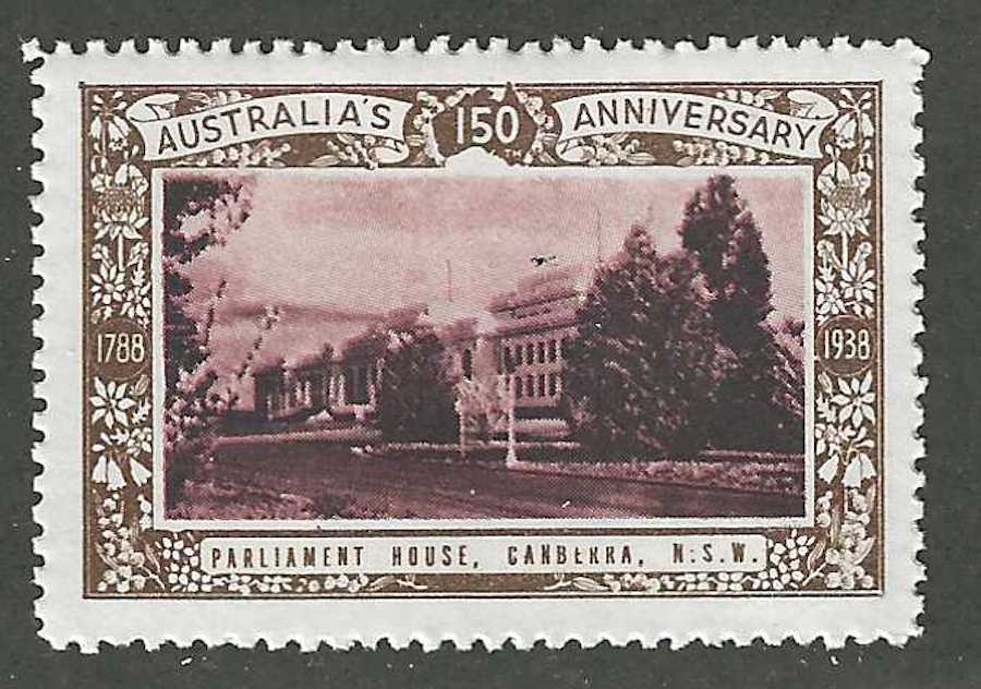 Parliament House, Canberra, N.S.W., Australia's 150th Anniversary, 1938, Poster Stamp