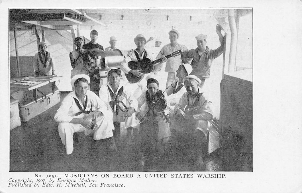 U.S. Navy Musicians on Board a United States Warship, Very Early Postcard