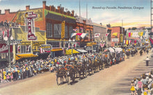 Load image into Gallery viewer, Round-Up-Parade, Pendleton, Oregon, early linen postcard
