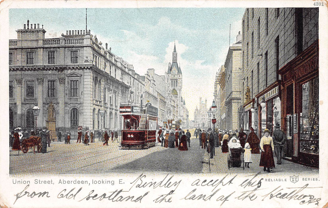 Union Street, Looking East, Aberdeen, Scotland, Great Britain, early postcard, used in 1904