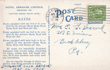 Load image into Gallery viewer, Hotel Abraham Lincoln, Reading, Pennsylvania, early postcard, used in 1934
