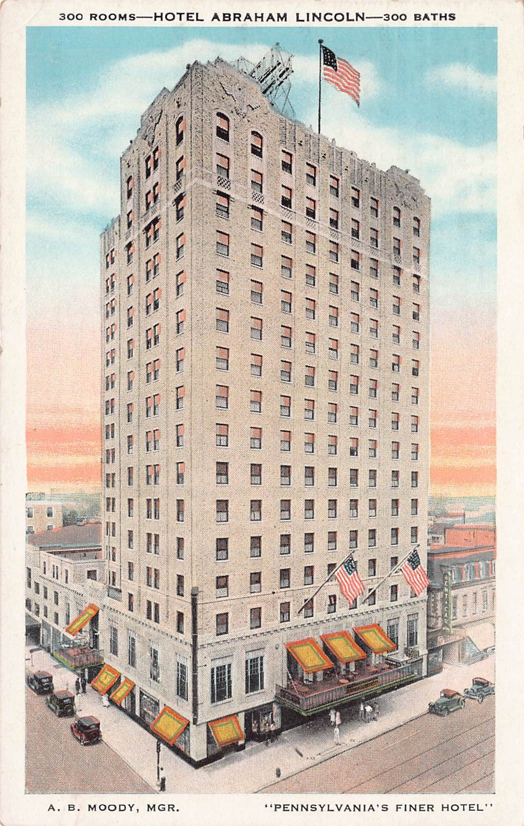 Hotel Abraham Lincoln, Reading, Pennsylvania, early postcard, used in 1934