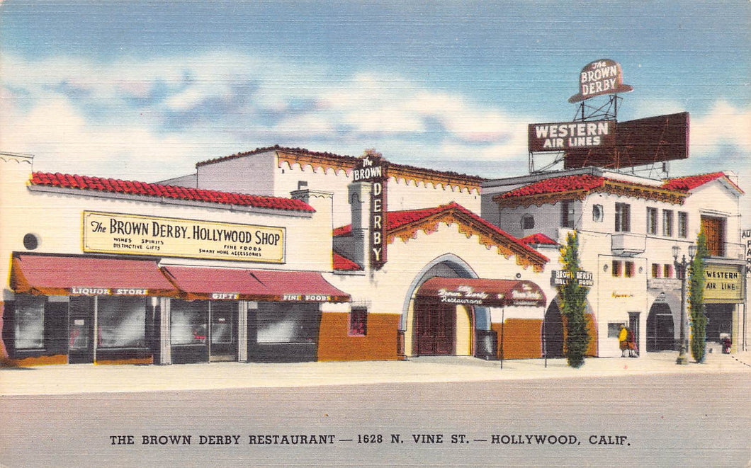 The Brown Derby Restaurant, Hollywood, California, early linen postcard, unused
