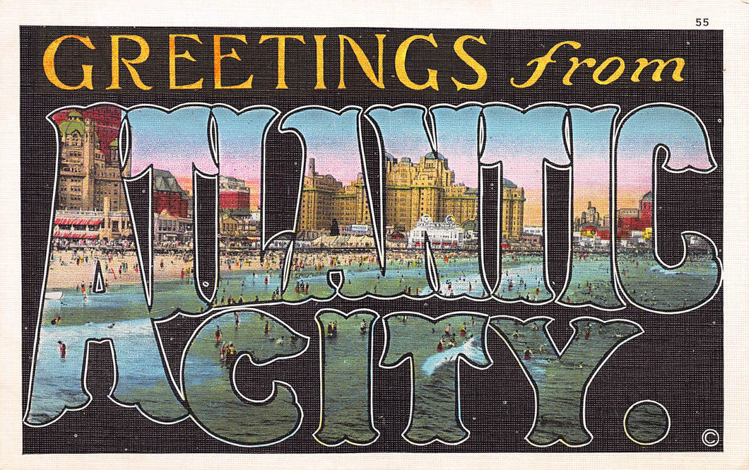 Greetings from Atlantic City, New Jersey, early linen postcard, unused