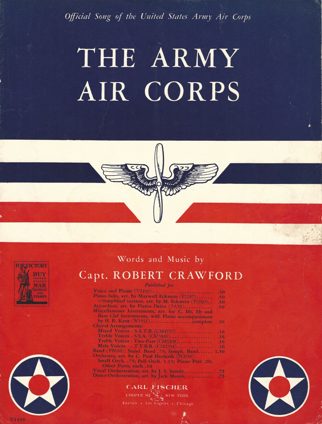 The Army Air Corps, words & music by Captain Robert Crawford, 1942, Sheet Music