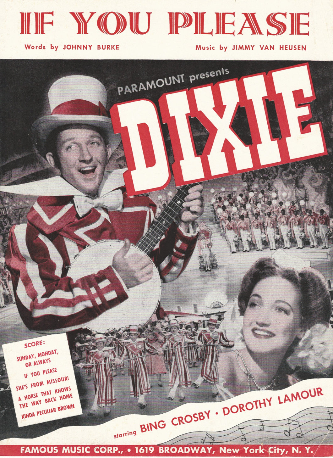 If You Please, from the Movie: Dixie, words & music by Johnny Burke and Jimmy Van Heusen, 1943 Sheet Music