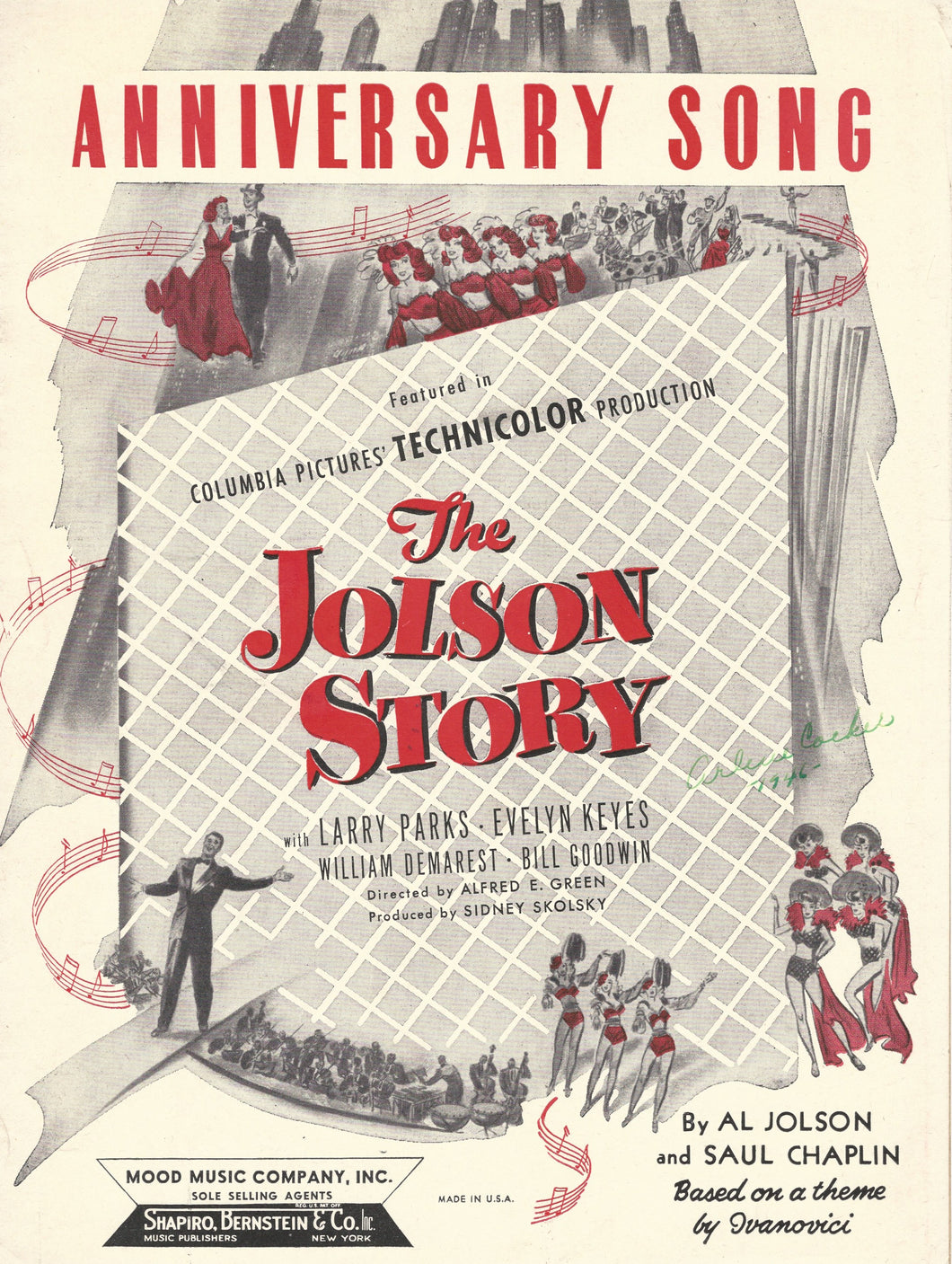 Anniversary Song, from the Movie: The Jolson Story, words & music by Al Jolson and Saul Chaplin, 1946, Sheet Music