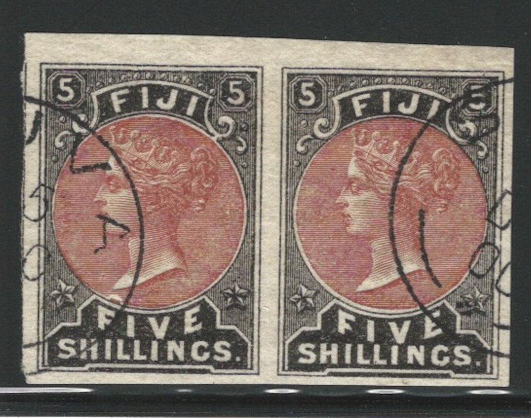 Fiji, 1878, Scott #45 pair, 5 sh black & red brown, used, very fine