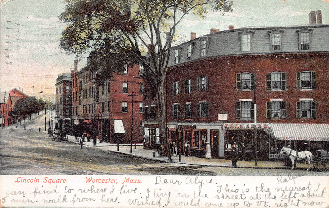Lincoln Square, Worcester, Massachusetts, very early postcard, used in 1911