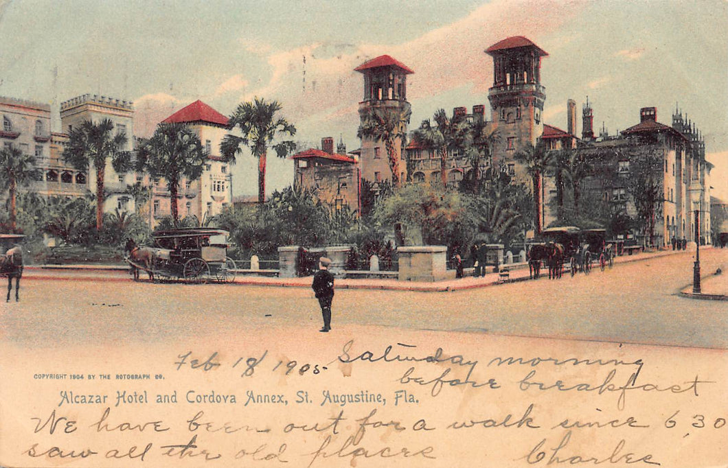 Alcazar Hotel and Cordova Annex, St. Augustine, Florida, 1904 postcard, used