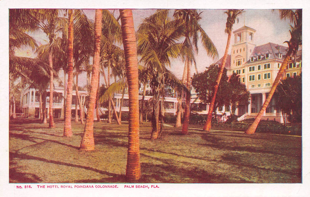 The Hotel Royal Poinciana Colonnade, Palm Beach, Florida, very early postcard, unused
