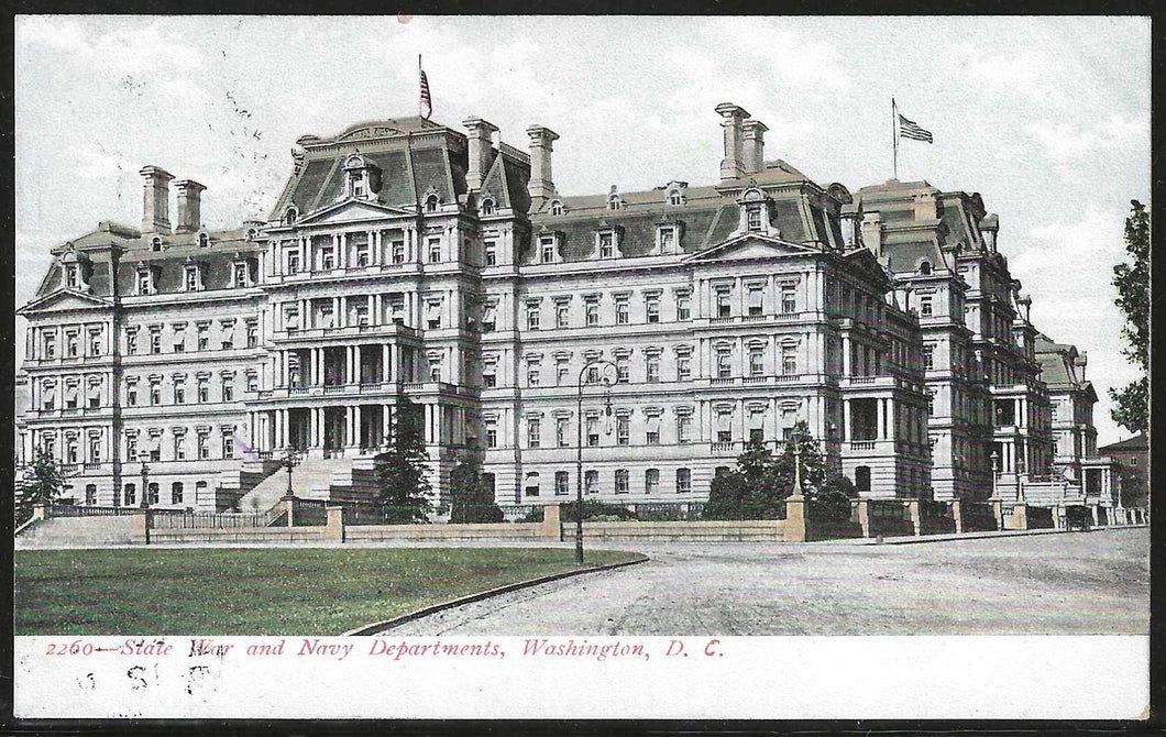 State, War, and Navy Departments, Washington, D.C., early postcard, used in 1908