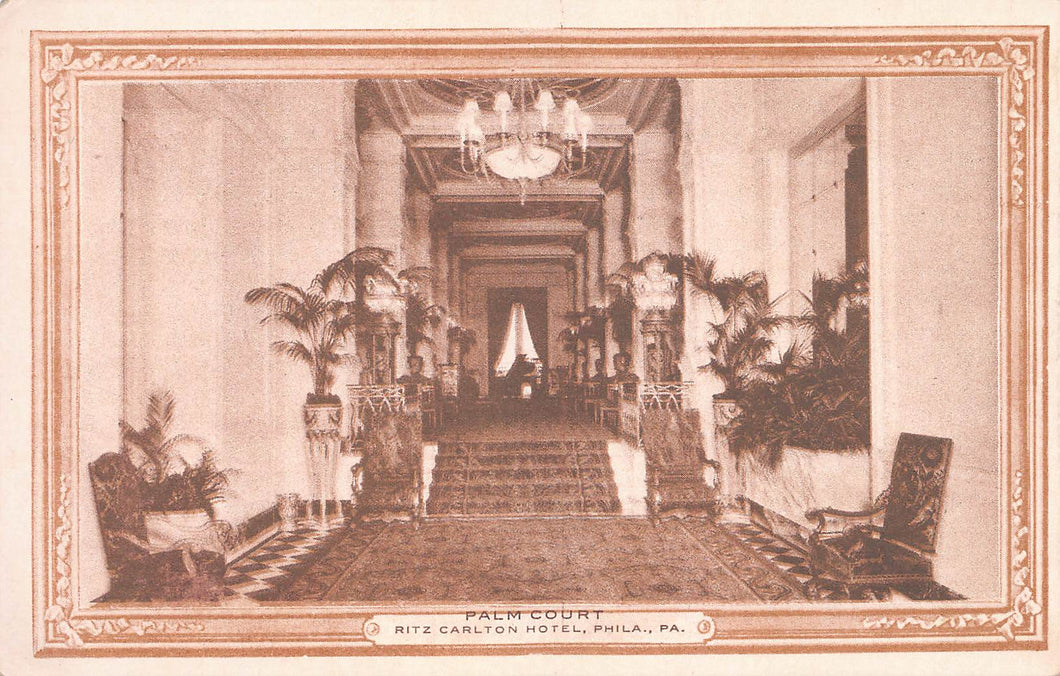 Palm Court, Ritz Carlton Hotel, Philadelphia, Pennsylvania, early postcard, unused