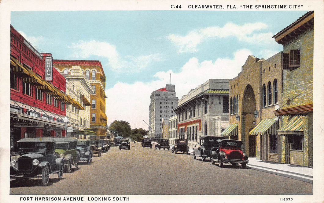 View of Fort Harrison Ave., Looking South, Clearwater, Florida:  The Springtime City, early postcard, unused